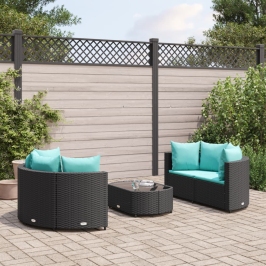 Set de muebles de jardín 5 pzas y cojines ratán sintético negro