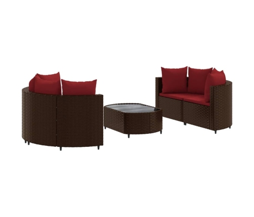 Set comedor de jardín 5 piezas y cojines ratán sintético marrón