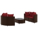 Set comedor de jardín 5 piezas y cojines ratán sintético marrón