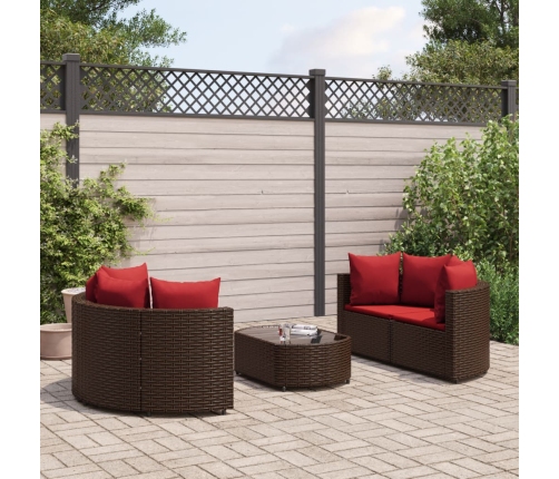 Set comedor de jardín 5 piezas y cojines ratán sintético marrón