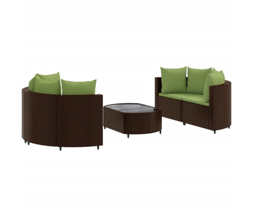 Set comedor de jardín 5 piezas y cojines ratán sintético marrón