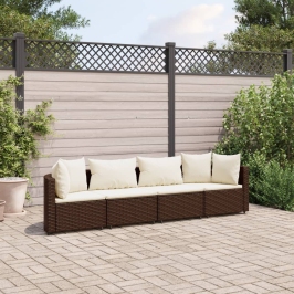 Set de sofás de jardín 4 pzas y cojines ratán sintético marrón
