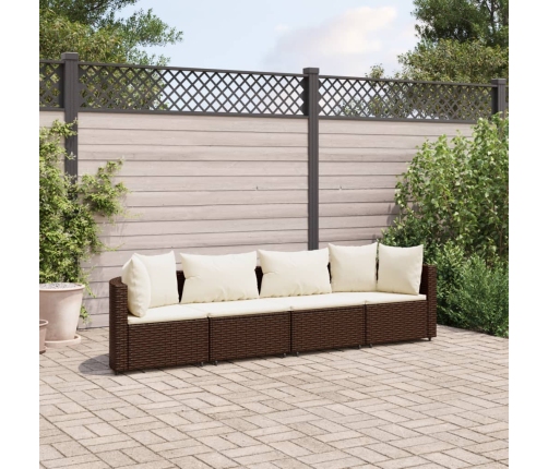 Set de sofás de jardín 4 pzas y cojines ratán sintético marrón