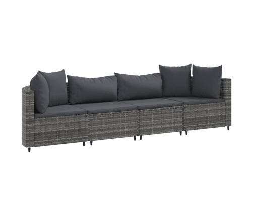 Set de sofás de jardín 4 pzas y cojines ratán sintético gris