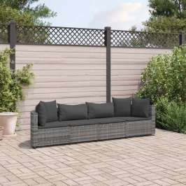 Set de sofás de jardín 4 pzas y cojines ratán sintético gris