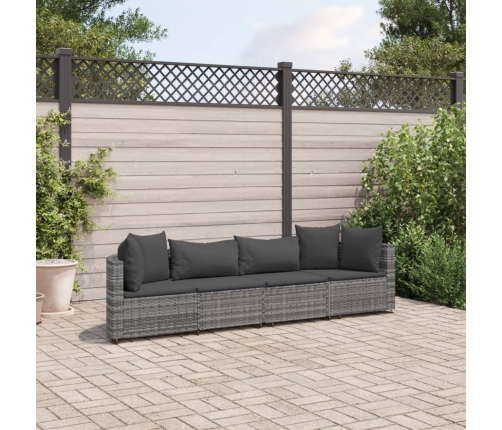 Set de sofás de jardín 4 pzas y cojines ratán sintético gris