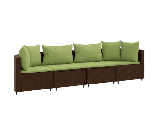 Set de sofás de jardín 4 pzas y cojines ratán sintético marrón