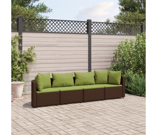 Set de sofás de jardín 4 pzas y cojines ratán sintético marrón