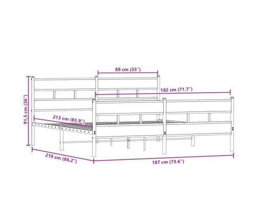 Estructura de cama sin colchón metal roble ahumado 183x213 cm