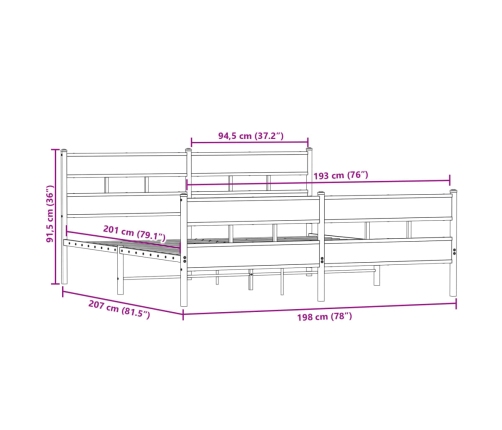 Estructura de cama sin colchón metal roble ahumado 193x203 cm