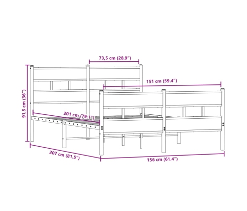 Estructura de cama sin colchón metal roble Sonoma 150x200 cm