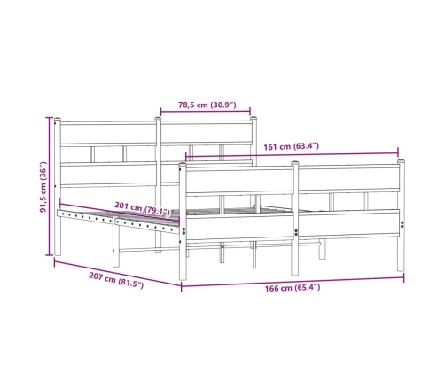 Estructura de cama sin colchón metal roble Sonoma 160x200 cm