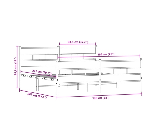 Estructura de cama sin colchón metal roble Sonoma 193x203 cm