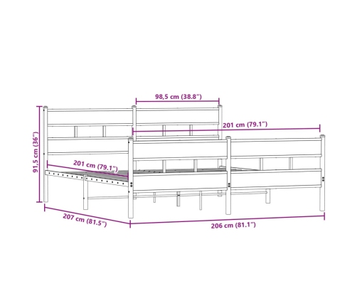 Estructura de cama sin colchón metal roble Sonoma 200x200 cm