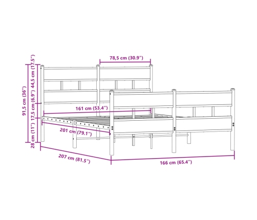 Estructura de cama sin colchón metal marrón roble 160x200 cm