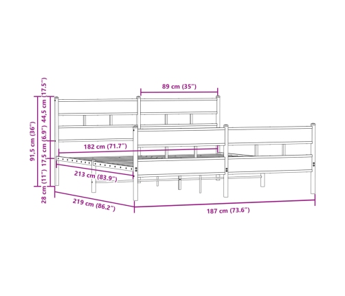 Estructura de cama sin colchón metal roble marrón 183x213 cm