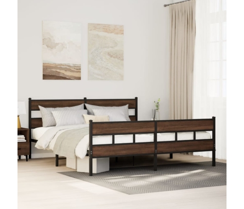 Estructura de cama sin colchón metal roble marrón 183x213 cm