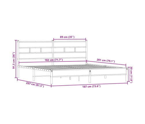 Estructura de cama sin colchón metal roble ahumado 180x200 cm