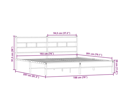 Estructura de cama sin colchón metal roble ahumado 193x203 cm