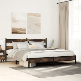 Estructura de cama sin colchón metal roble ahumado 193x203 cm