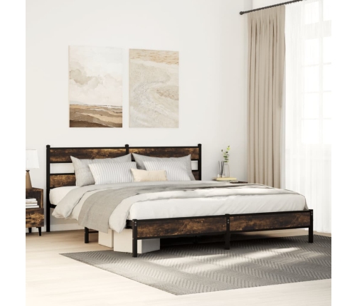 Estructura de cama sin colchón metal roble ahumado 193x203 cm