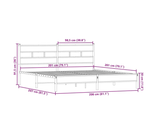 Estructura de cama sin colchón metal roble ahumado 200x200 cm