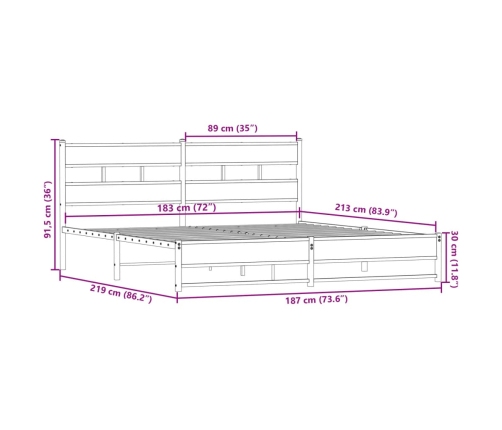 Estructura de cama sin colchón metal roble ahumado 183x213 cm