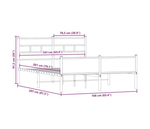 Estructura de cama sin colchón metal roble ahumado 160x200 cm