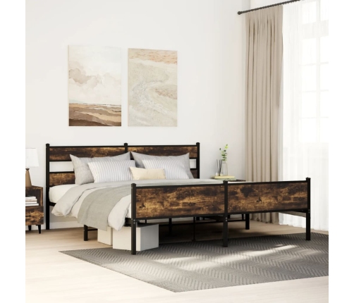 Estructura de cama sin colchón metal roble ahumado 183x213 cm