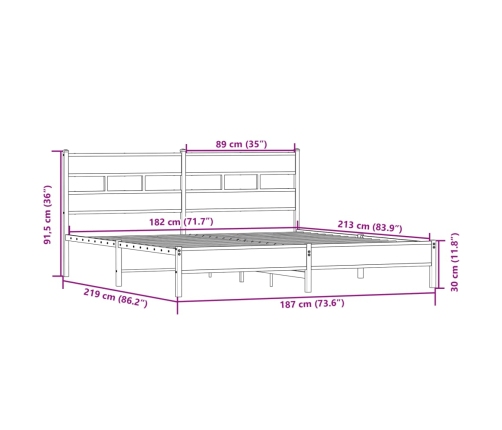 Estructura de cama sin colchón metal roble Sonoma 183x213 cm