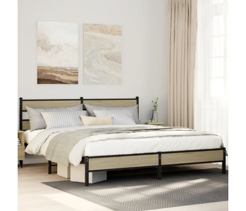 Estructura de cama sin colchón metal roble Sonoma 183x213 cm