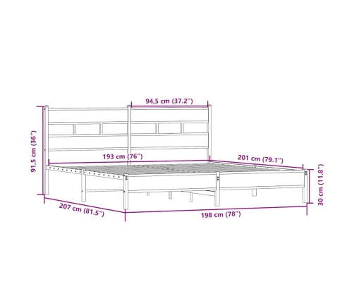 Estructura de cama sin colchón metal roble Sonoma 193x203 cm