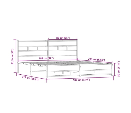 Estructura de cama sin colchón metal roble Sonoma 183x213 cm