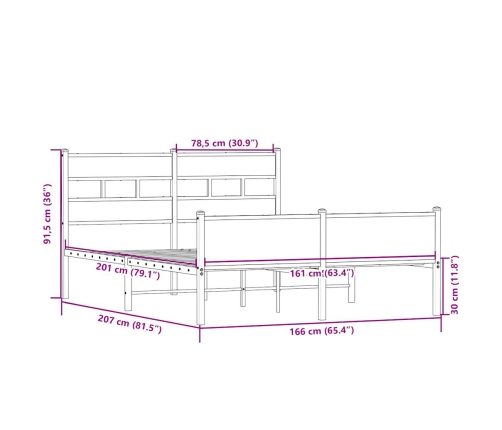 Estructura de cama sin colchón metal roble Sonoma 160x200 cm