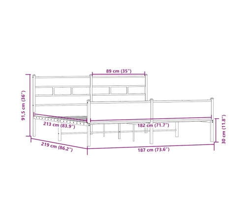 Estructura de cama sin colchón metal roble Sonoma 183x213 cm