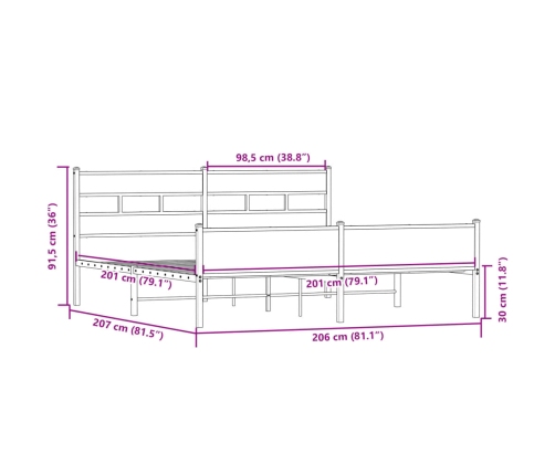 Estructura de cama sin colchón metal roble Sonoma 200x200 cm