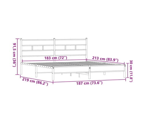 Estructura de cama sin colchón metal roble marrón 183x213 cm