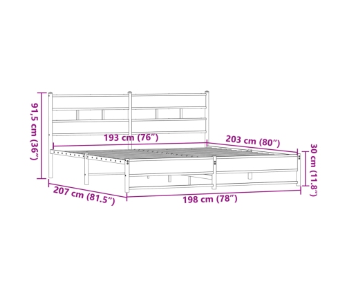 Estructura de cama sin colchón metal roble marrón 193x203 cm