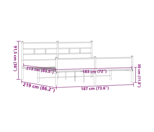 Estructura de cama sin colchón metal roble marrón 183x213 cm