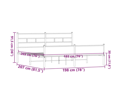 Estructura de cama sin colchón metal roble marrón 193x203 cm