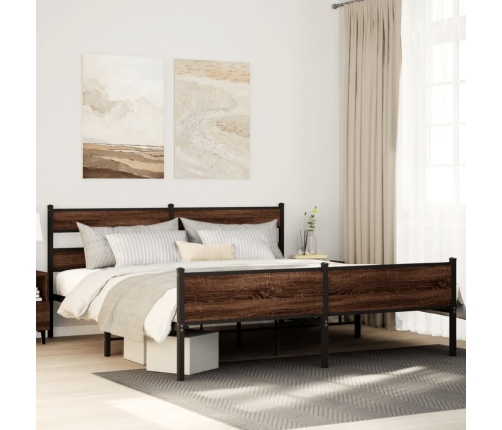 Estructura de cama sin colchón metal roble marrón 200x200 cm