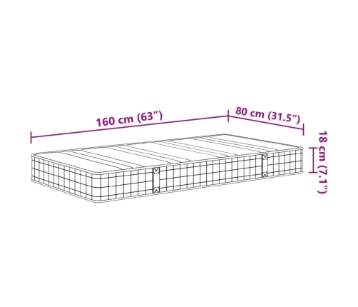 Colchón de muelles bonnell para niños firmeza media 80x160 cm