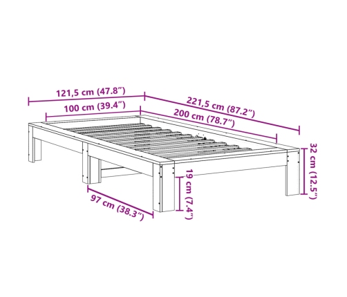 Estructura de cama sin colchón madera maciza de pino 100x200 cm