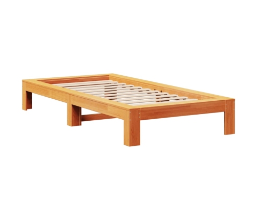 Cama sin colchón madera maciza de pino marrón cera 100x200 cm