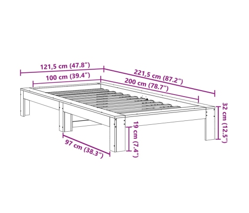 Cama sin colchón madera maciza de pino marrón cera 100x200 cm