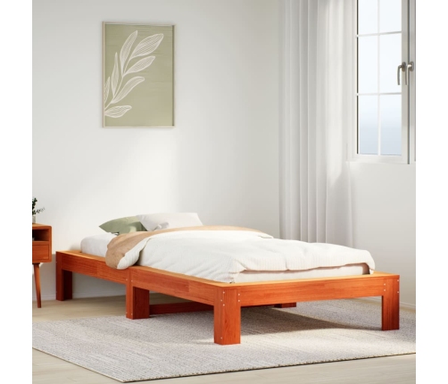 Cama sin colchón madera maciza de pino marrón cera 100x200 cm