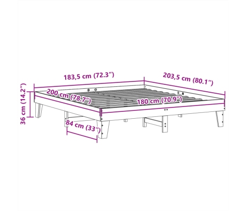 Cama sin colchón madera maciza de pino blanca 180x200 cm