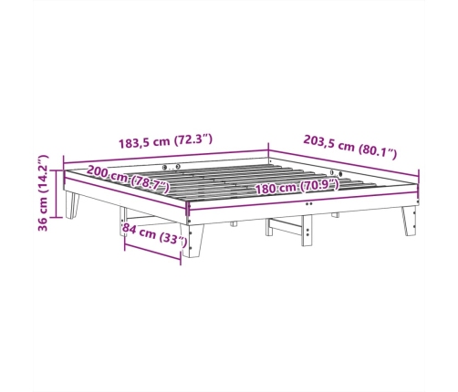 Cama sin colchón madera maciza de pino marrón cera 180x200 cm