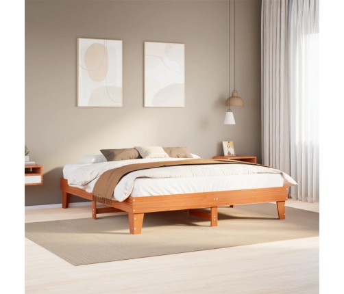 Cama sin colchón madera maciza de pino marrón cera 180x200 cm