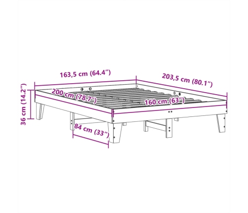 Estructura de cama sin colchón madera maciza de pino 160x200 cm